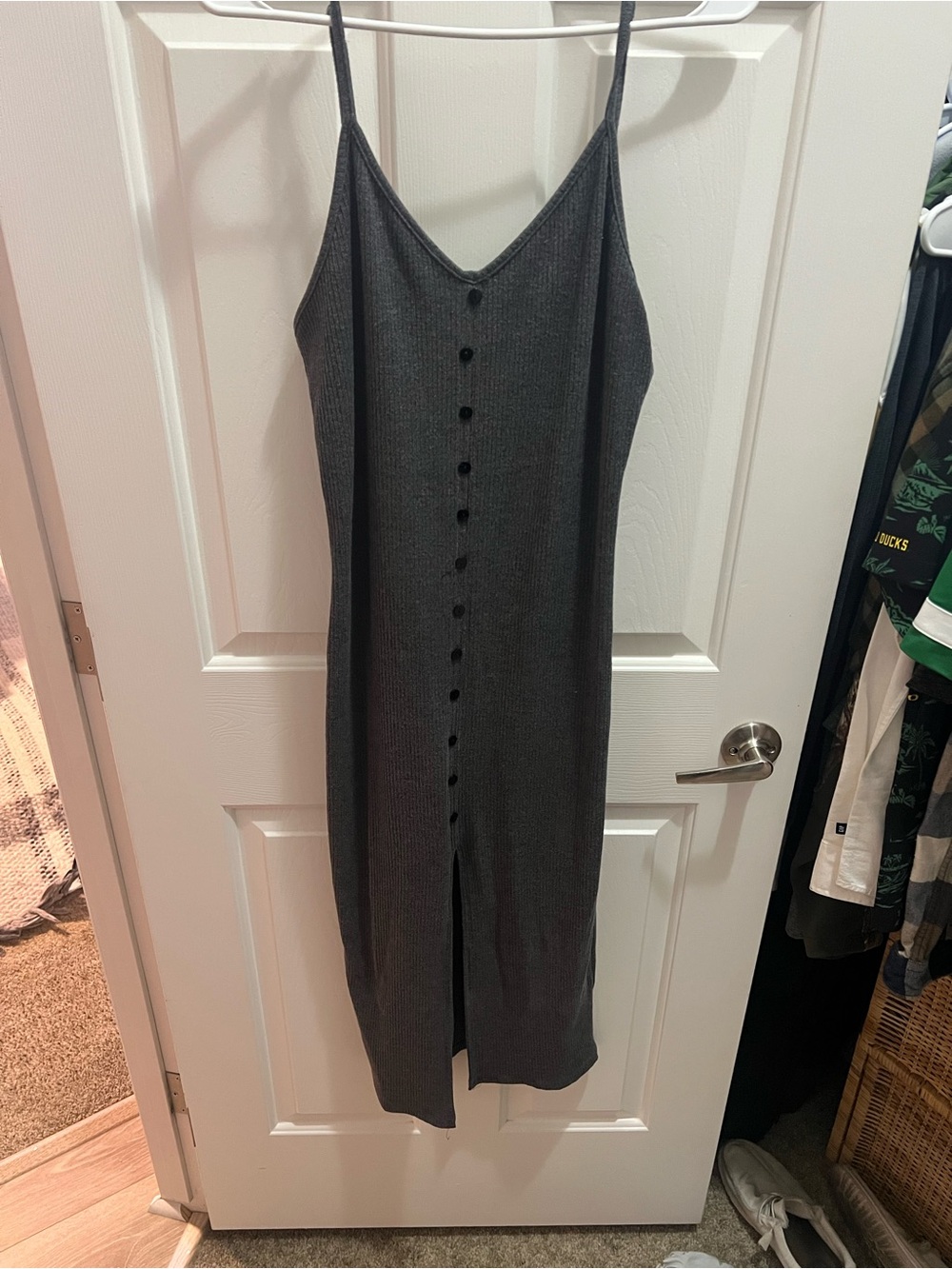 Vici Charcoal Gray Button-Front Midi Slip Dress